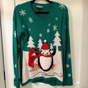 Allison Brittney Green Christmas Sweater with Penguin